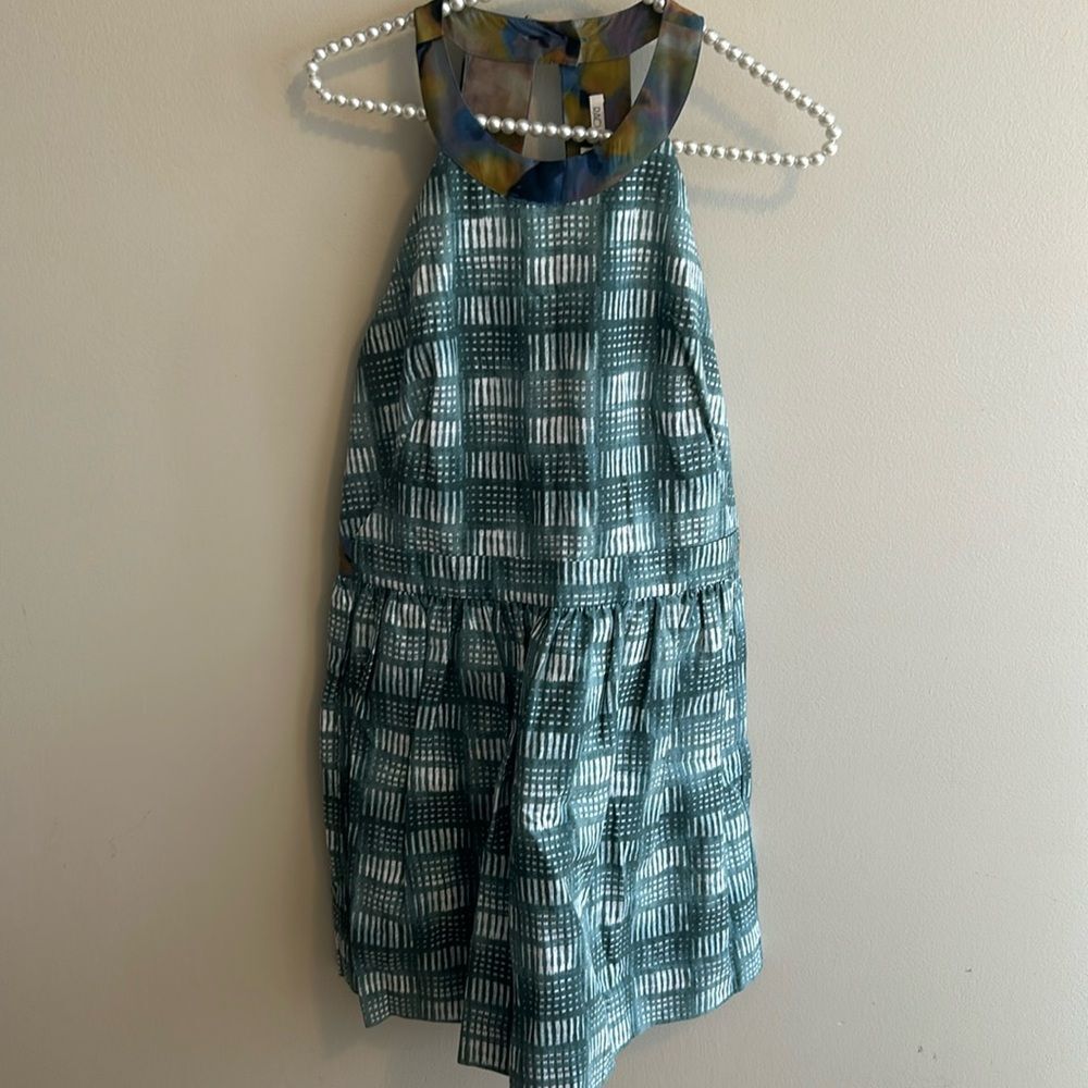 NEW Rachel Roy Womens Green Geometric Halter High Neck Drop Waist Mini Dress 10